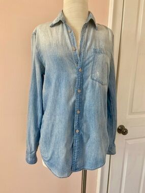 MOTHER Light Blue Cotton Ombre Denim Look Shirt